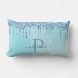 Glam Blå Glitterdroppar Elegant Monogram Ländkudd Lumbarkudde