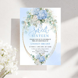Glam Blå Hortensia Guld Glitter 16-årsdag  Inbjudningar