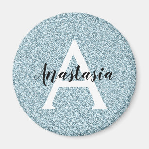 Glam blå silver glitter gnistrar monogramnamn magnet
