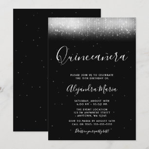 Glam Black and White Quinceañera Inbjudningar