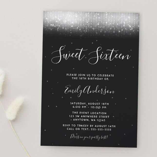 Glam Black and White Sweet 16 Inbjudningar (Skapare uppladdad)