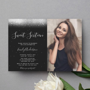 Glam Black and White Sweet 16 Photo Inbjudningar