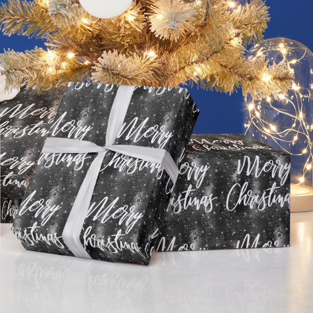 Glam Black Blommigt Glitter God jul-skript Presentpapper (Helgdagar)