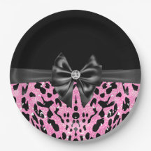 Glam Black Bow Diamond Rosa Glitter Leopard
