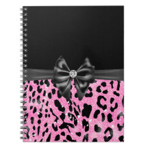 Glam Black Bow Diamond Rosa Glitter Leopard
