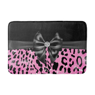 Glam Black Bow Diamond Rosa Glitter Leopard Badrumsmatta