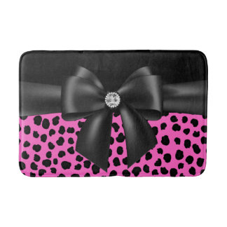 Glam Black Bow-Rosa Leopard Print-Black Badrumsmatta
