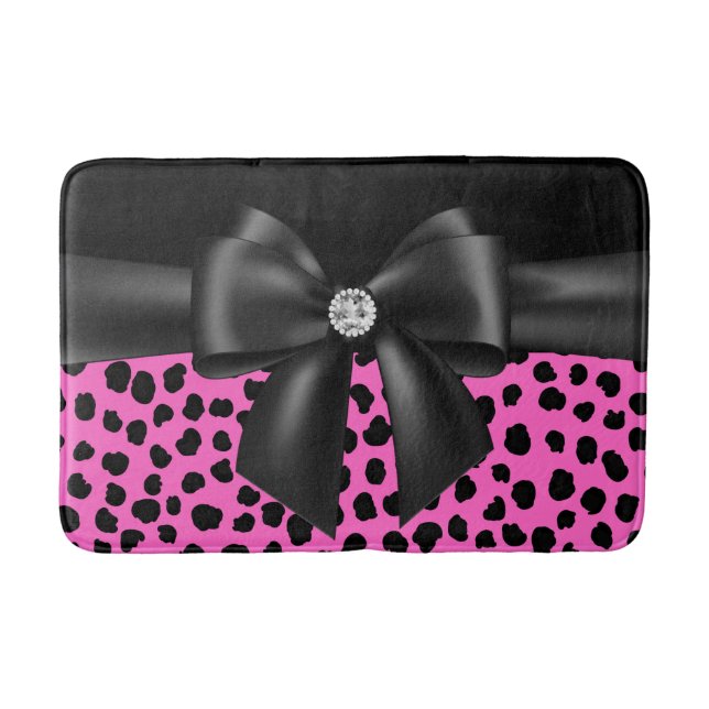 Glam Black Bow-Rosa Leopard Print-Black Badrumsmatta (Framsidan)
