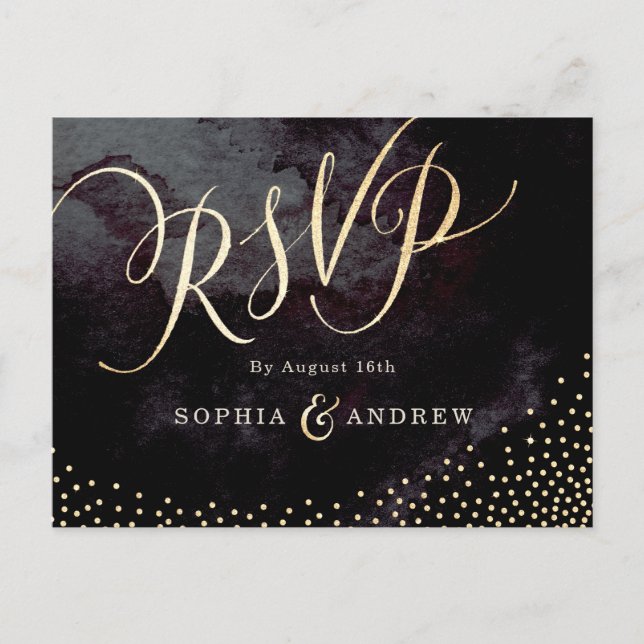 Glam black faux guld glitter calligraphy OSA Inbjudan Vykort (Framsida)