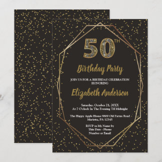 Glam Black Gold 50th Birthday Party Inbjudningar