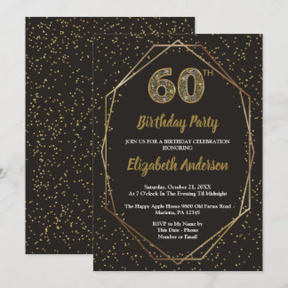 Glam Black Gold 60th Birthday Party Inbjudningar
