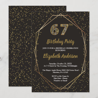 Glam Black Gold 67th Birthday Party Inbjudningar