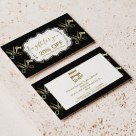 Glam Black Gold Hair Stylist Business Rabattkort