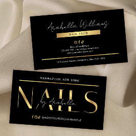 Glam Black Gold Modern Manicure Nail Artist Salon Visitkort