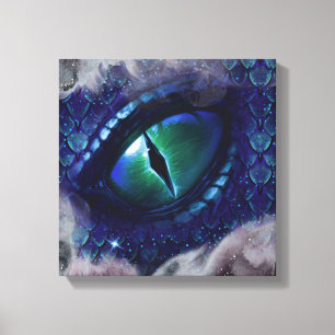 Glam Bläck Gothic Blue Medieval Dragon Canvastryck