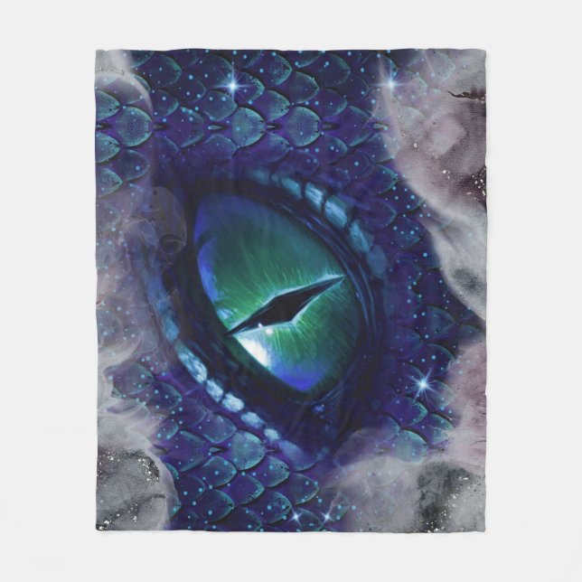 Glam Bläck Gothic Blue Medieval Dragon Fleecefilt (Framsidan)
