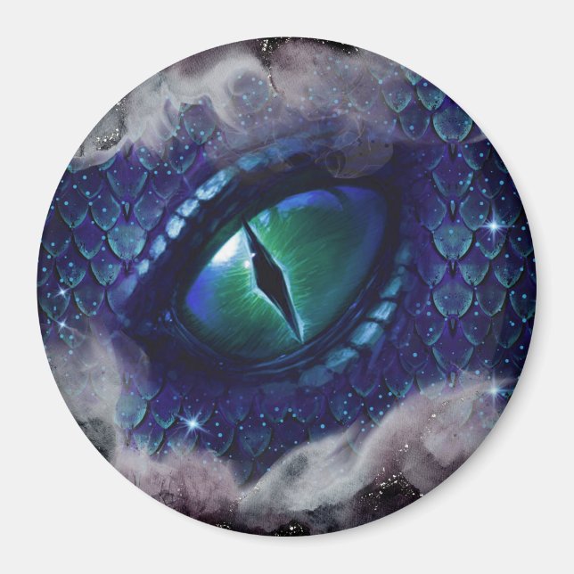 Glam Bläck Gothic Blue Medieval Dragon Magnet (Framsidan)
