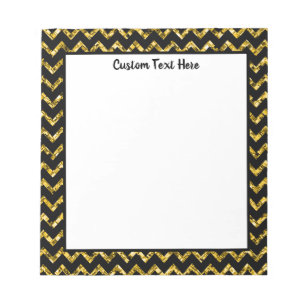 Glam Black Guld Glitter Chevron Rand Mönster Anteckningsblock