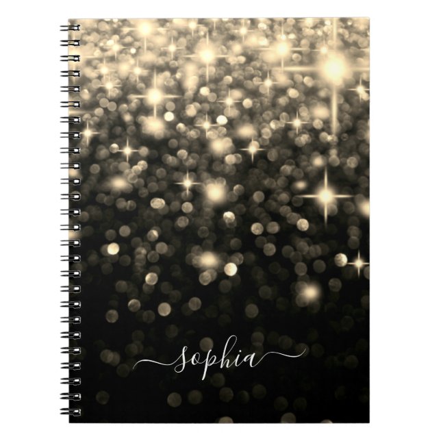Glam Black Guld Glitter Gnistra bärbar dator Anteckningsbok (Framsidan)