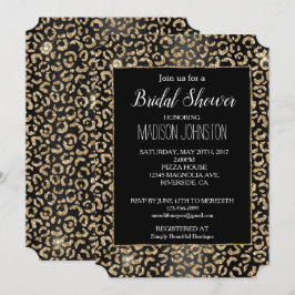 Glam Black Guld Glitter Leopard Inbjudningar