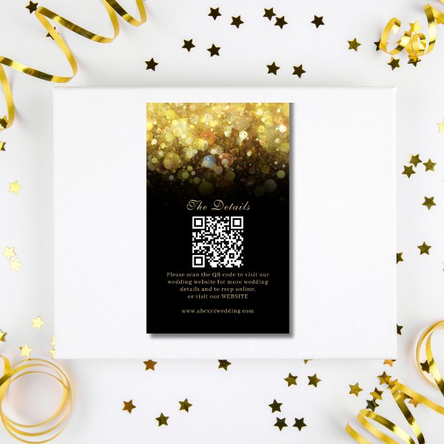 Glam Black Guld Glitter Modern Bröllop Tilläggskort ( Glam Black Gold Glitter Modern Wedding  Enclosure Card )