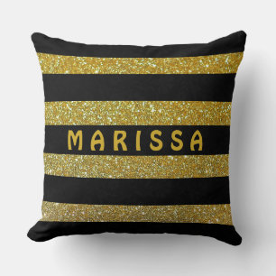 Glam Black & Guld Glitter Sparkles Monogram Namn Kudde