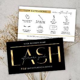 Glam Black & Guld Lash Extensions Aftercare Guide Visitkort