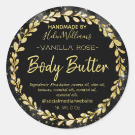Glam Black Guld Leafy Ram Body Butter Labels Etike Runt Klistermärke