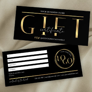 Glam Black & Guld Logotyp Spa Salon Gift Certifica