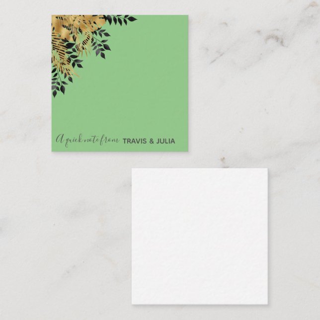 Glam Black & Guld Tropical Löv Anteckningskort (Fram/baksida)