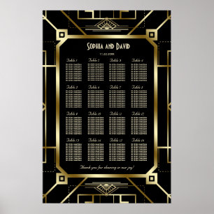 Glam Black Guld Underbar Gatsby 20:s sittdiagram Poster