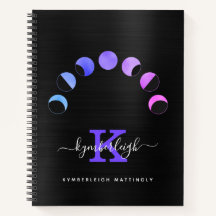 Glam Black Måne Phases Pastel Lila Monogram Namn