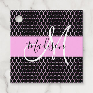 Glam Black Metallic Rosa Honeycomb Monogram Namn Gåvor Etiketter