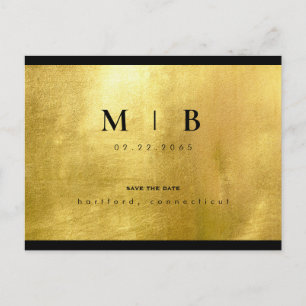 Glam Black Monogram & Guld Sleek Spara datum Vykort