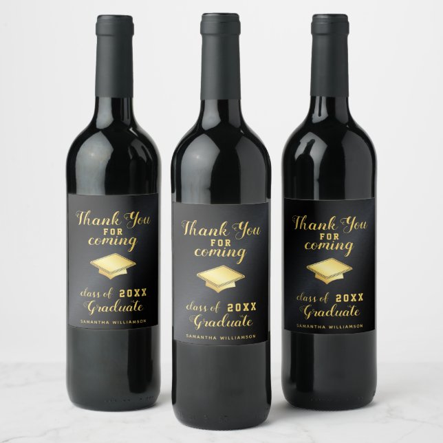 Glam Black och Guld Tack Anpassningsbar Studenten Vinflaska Etikett (Flaskor)