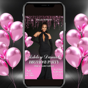Glam Black och Rosa Födelsedagsfest inbjudan