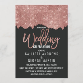 Glam Black Ro Guld Glitter Färg Blocket Bröllop Inbjudningar