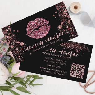 Glam Black/Ro Guld Läppar Makeup Artist QR-kod Visitkort