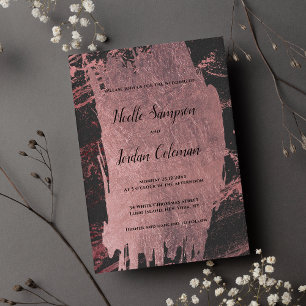 Glam Black ro guld penselpenselmarmor bröllop Inbjudningar