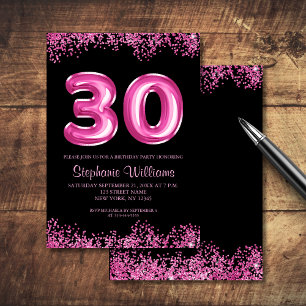 Glam Black Rosa Foil Balloon 30års födelsedag Part Inbjudningar