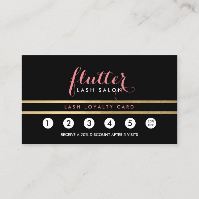Glam Black Rosa Guld Lash Salon Loyalty Card Lojalitetskort (Framsida)