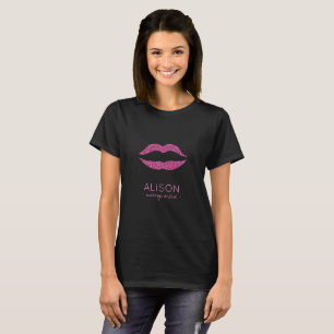 Glam black shock rosa stor läppar makeup artist tee shirt