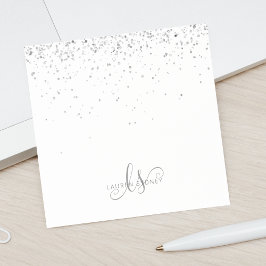 Glam Black Silver Glitter Glam Monogram Namn Post-it Block