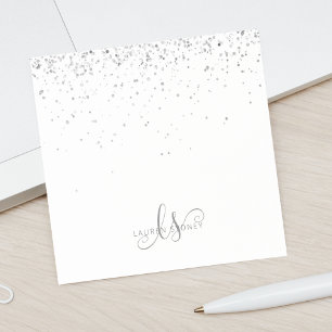Glam Black Silver Glitter Glam Monogram Namn Post-it Block
