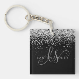 Glam Black Silver Glitter Monogram Namn