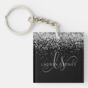 Glam Black Silver Glitter Monogram Namn
