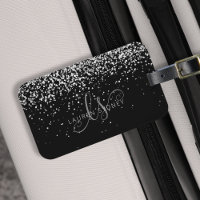 Glam Black Silver Glitter Monogram Namn