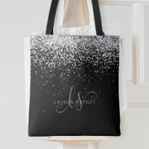 Glam Black Silver Glitter Monogram Namn