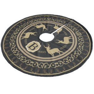 Glam Black & Taupe Hjort Antlers & Bucks Julgransmatta Fleece