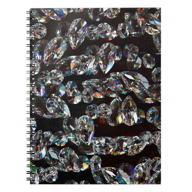 Glam Black White Diamond Crystal Gems Skriv ut Anteckningsbok Med Spiral (Framsidan)